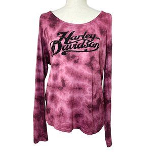 Harley-Davidson EUC Women's Tie Dye and Rhinestone Longsleeve Shirt Size XL